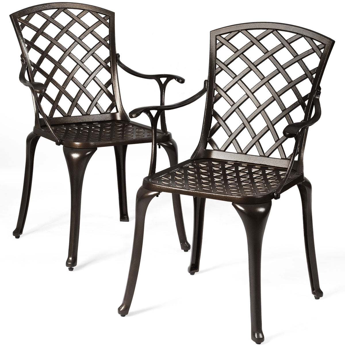 Giantex Aluminum Arm Dining Chairs Set of 2, Durable Indoor Outdoor Patio Bistro Chair, Cast Arm Dining Chair for Garden Backyard