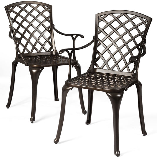 Giantex Aluminum Arm Dining Chairs Set of 2, Durable Indoor Outdoor Patio Bistro Chair, Cast Arm Dining Chair for Garden Backyard