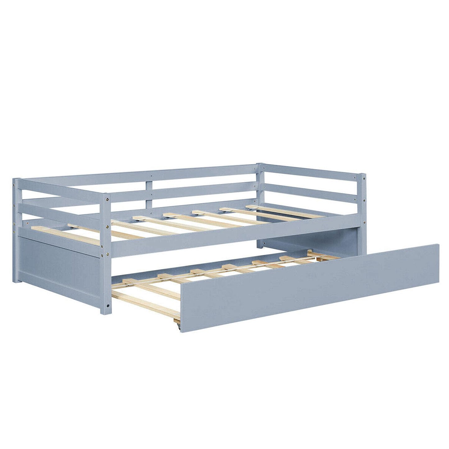 Giantex Twin Size Wooden Daybed with Pull-Out Trundle Bed Set Wood Guest Bed Frame Slats for Bedroom Living Room Dorm