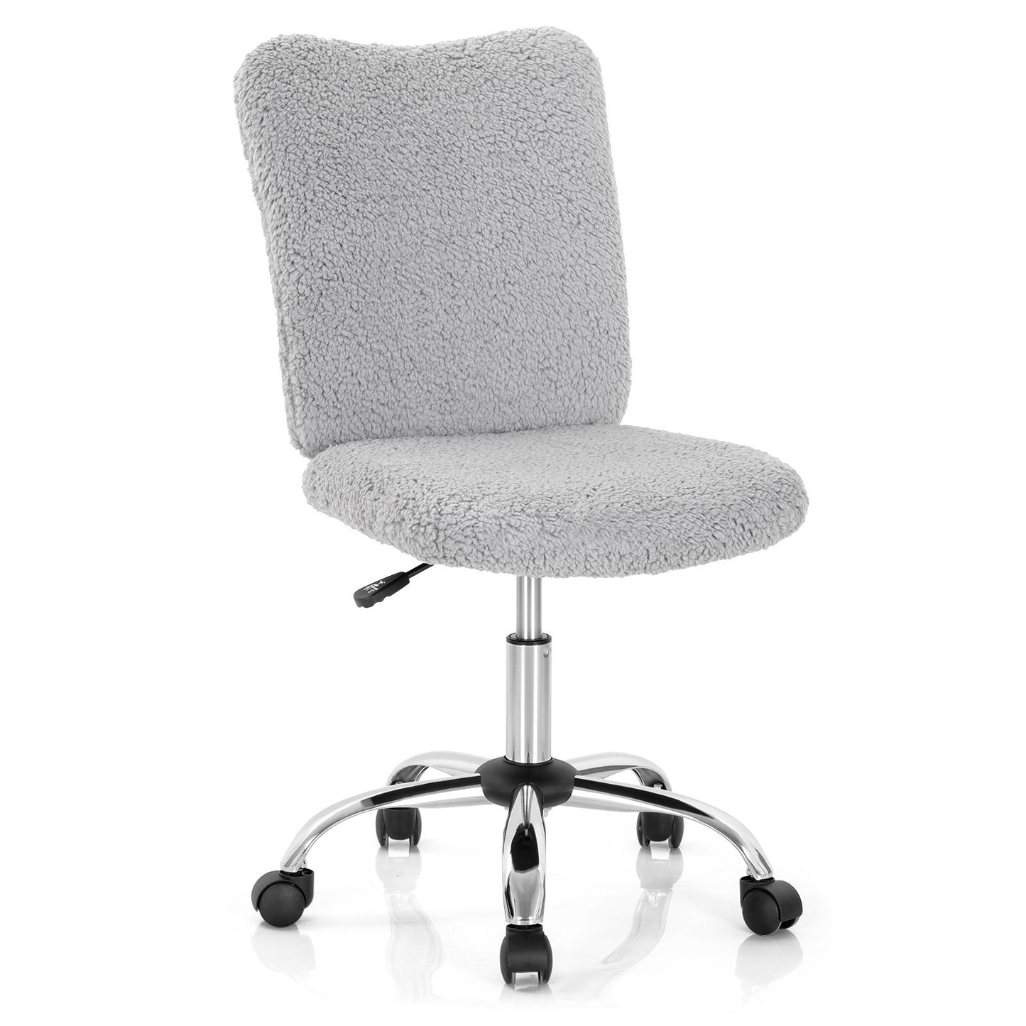Giantex Faux Fur Leisure Chair, Armless Office Chair w/Height Adjustable Swivel Design, Ergonomic Vanity Desk Chair, Rolling Task Chair