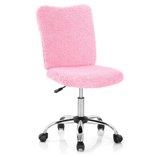 Giantex Faux Fur Leisure Chair, Armless Office Chair w/Height Adjustable Swivel Design, Ergonomic Vanity  Desk Chair, Rolling Task Chair