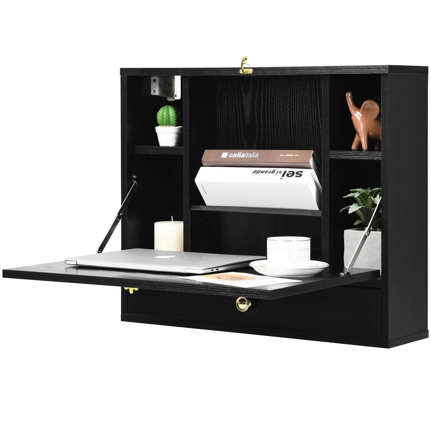 Giantex Wall Mounted Desk, Multi-Function Floating Desk w/Storage Drawer & Shelves, Wall Mounted Computer Desk for Home & Office