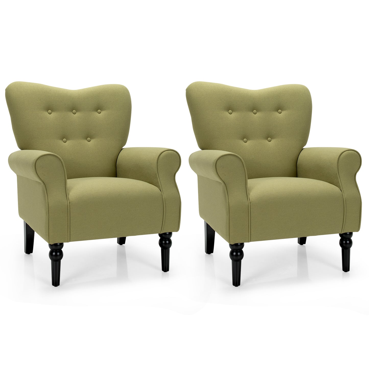 Giantex 2 PCS Fabric Accent Chair, Comfortable Modern Chair w/Rubber Wood Legs, Adjustable Foot Pads, Sofa Chair for Living Room, Bedroom, Green