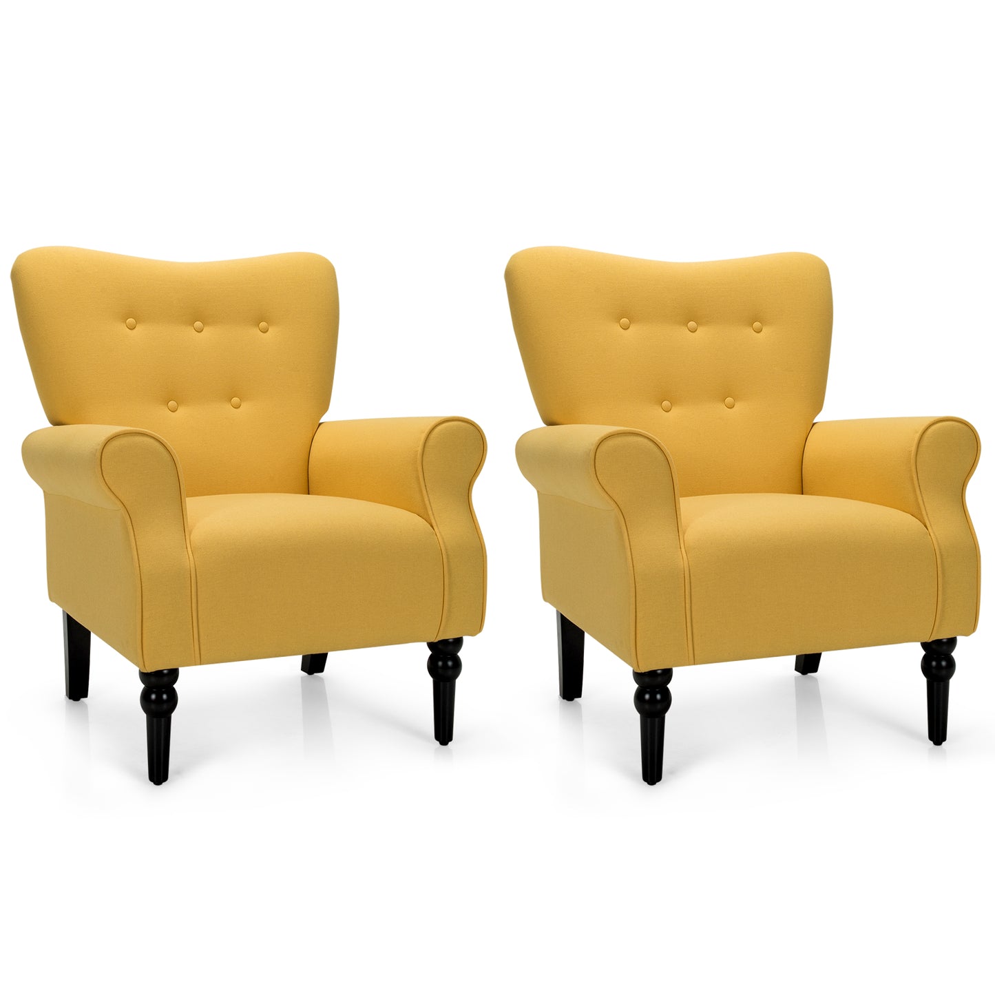 Giantex 2 PCS Fabric Accent Chair, Comfortable Modern Chair w/Rubber Wood Legs, Adjustable Foot Pads, Sofa Chair for Living Room, Bedroom, Yellow