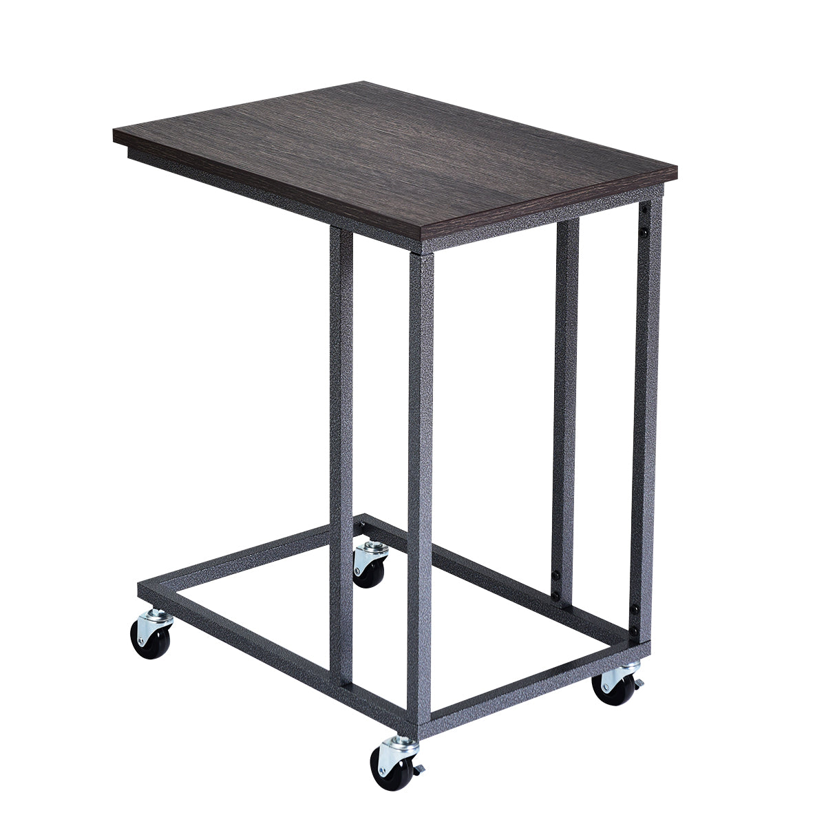 Giantex Mobile C Shaped Side Table, Rolling Sofa Table w/Lockable Wheels, Movable End Table Beside Sofa Couch Bed, Industrial Snack Table