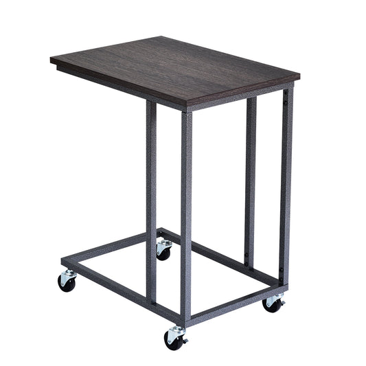 Giantex Mobile C Shaped Side Table, Rolling Sofa Table w/Lockable Wheels, Movable End Table Beside Sofa Couch Bed, Industrial Snack Table