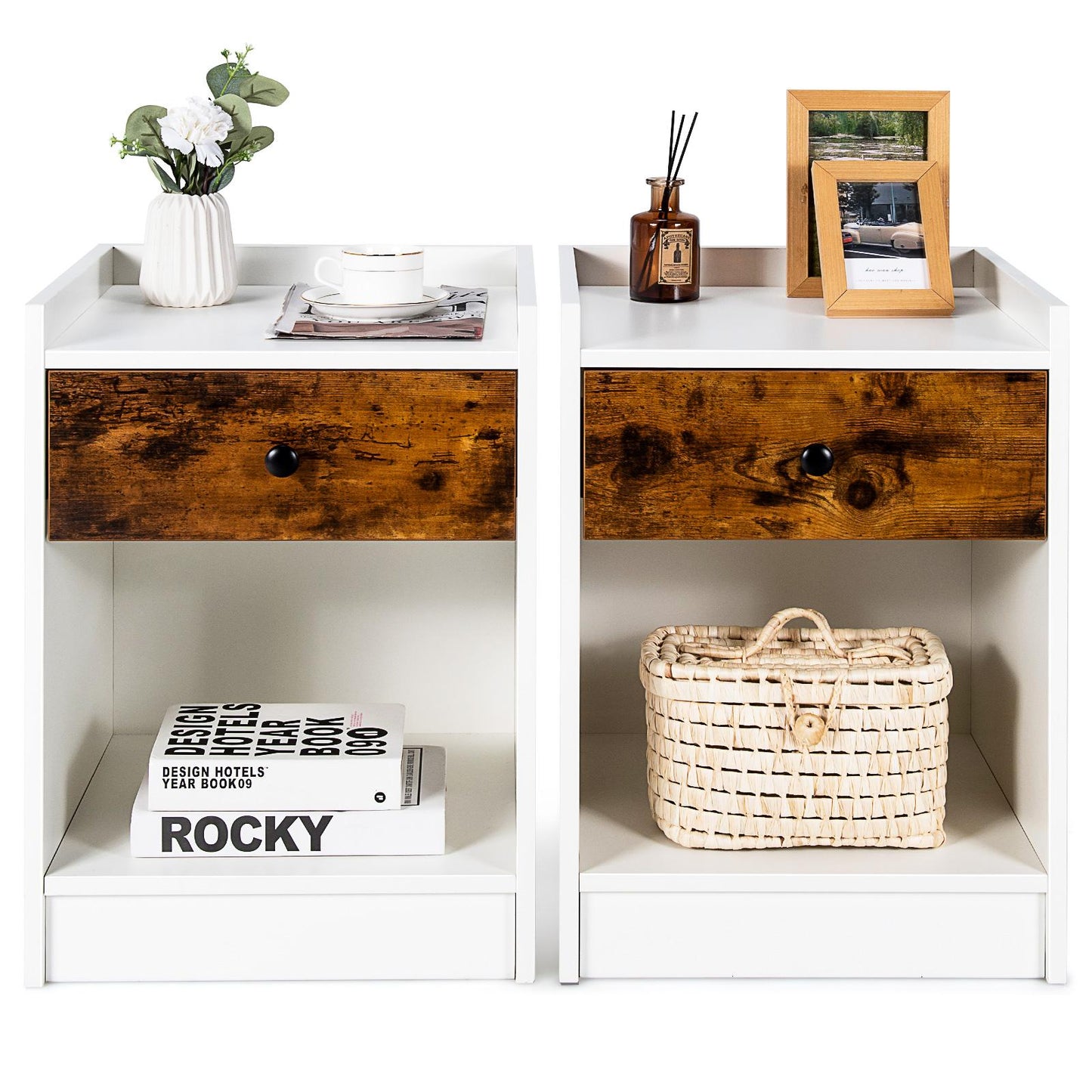 Giantex Set of 2 Nightstand, End Table w/Storage Drawer, Wooden Sofa Bed Side Table for Home & Office, White