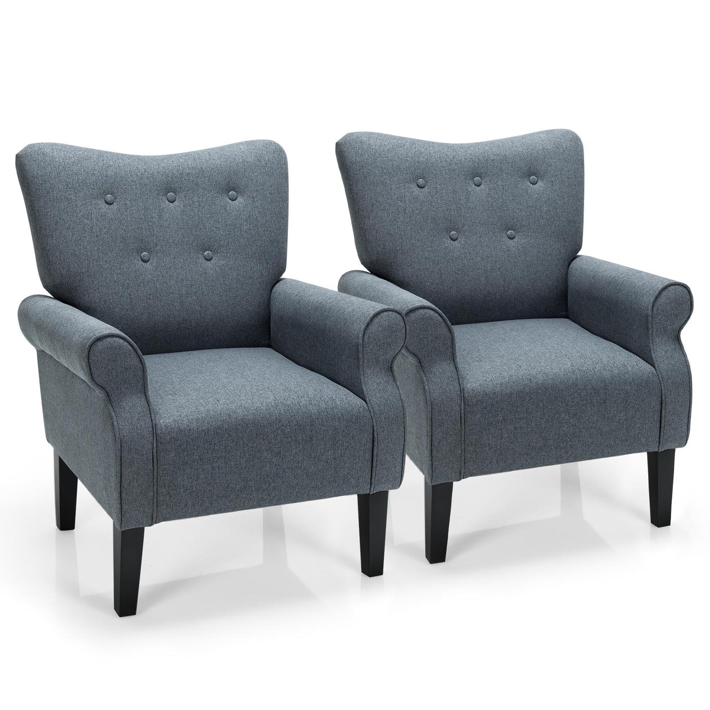 Giantex 2 Single Sofa, Linen Fabric Accent Chair w/ Humanized Armrest & High Back, Button Tufted Single Couch, Upholstered Lounge Chair, Comfy Arm Chair for Home & Office