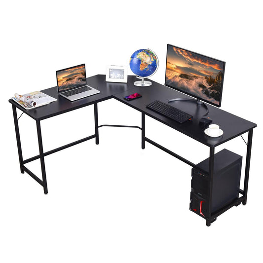 Giantex L-Shaped Working Desk, Computer Gaming Desk, Industry Modern Corner Study Writing Table for Home Office Workstation, Easy Assembly, Black