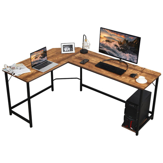 Giantex L-Shaped Working Desk, Computer Gaming Desk, Industry Modern Corner Study Writing Table for Home Office Workstation, Easy Assembly, Brown