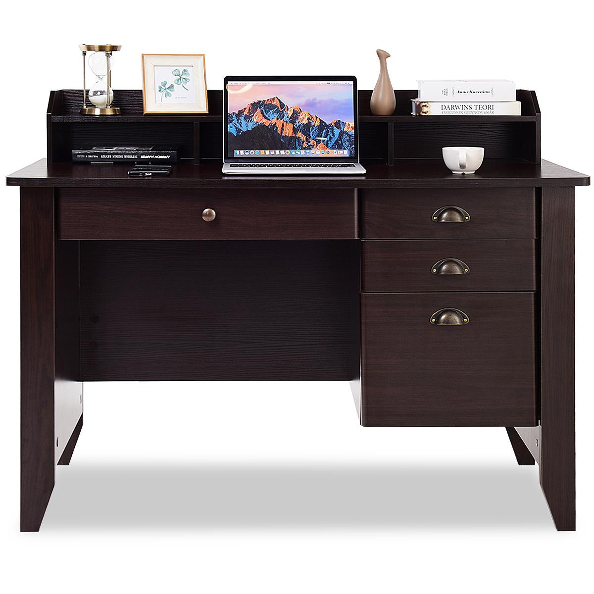 Giantex Vintage Computer Desk, Home Office Computer Table, Spacious Wooden Executive Writing Study Desk, Brown