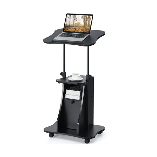 Giantex Mobile Sit to Stand Desk, Height Adjustable Standing Desk w/Tilting Desktop & Storage Cabinet, Ergonomic Rolling Laptop Desk, Home Office Computer Workstation on Wheels