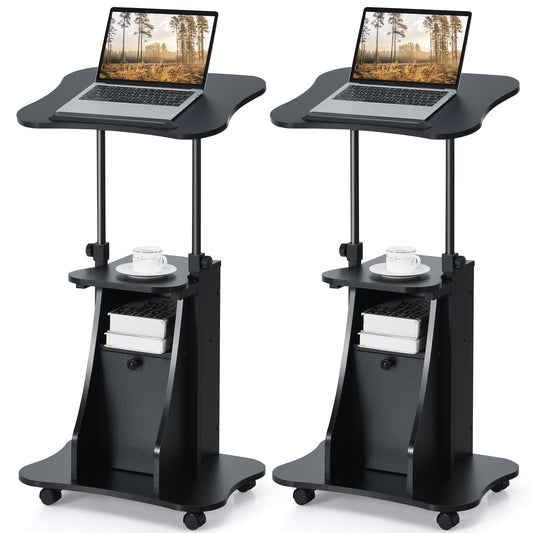 Giantex Mobile Sit to Stand Desk, Height Adjustable Standing Desk w/Tilting Desktop & Storage Cabinet, Ergonomic Rolling Laptop Desk, Home Office Computer Workstation on Wheels(2)