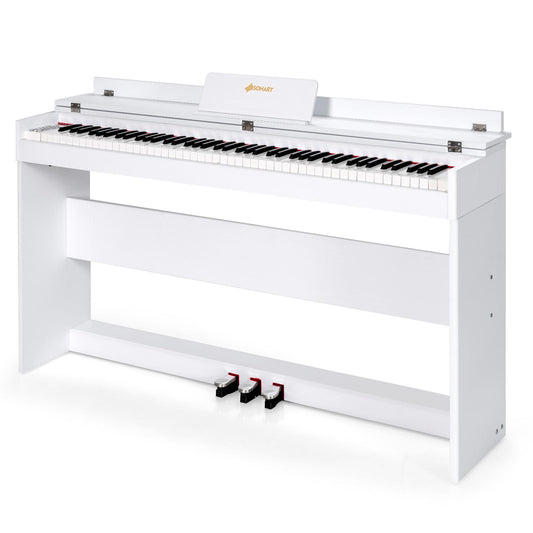 Giantex 88 Key Full-size Digital Piano, Electric Keyboard, Semi-weighted Upright Piano w/Dual Headphone Jacks, Triple Pedals, MIDI/USB/MP3 Function, for Kids & Adults, White