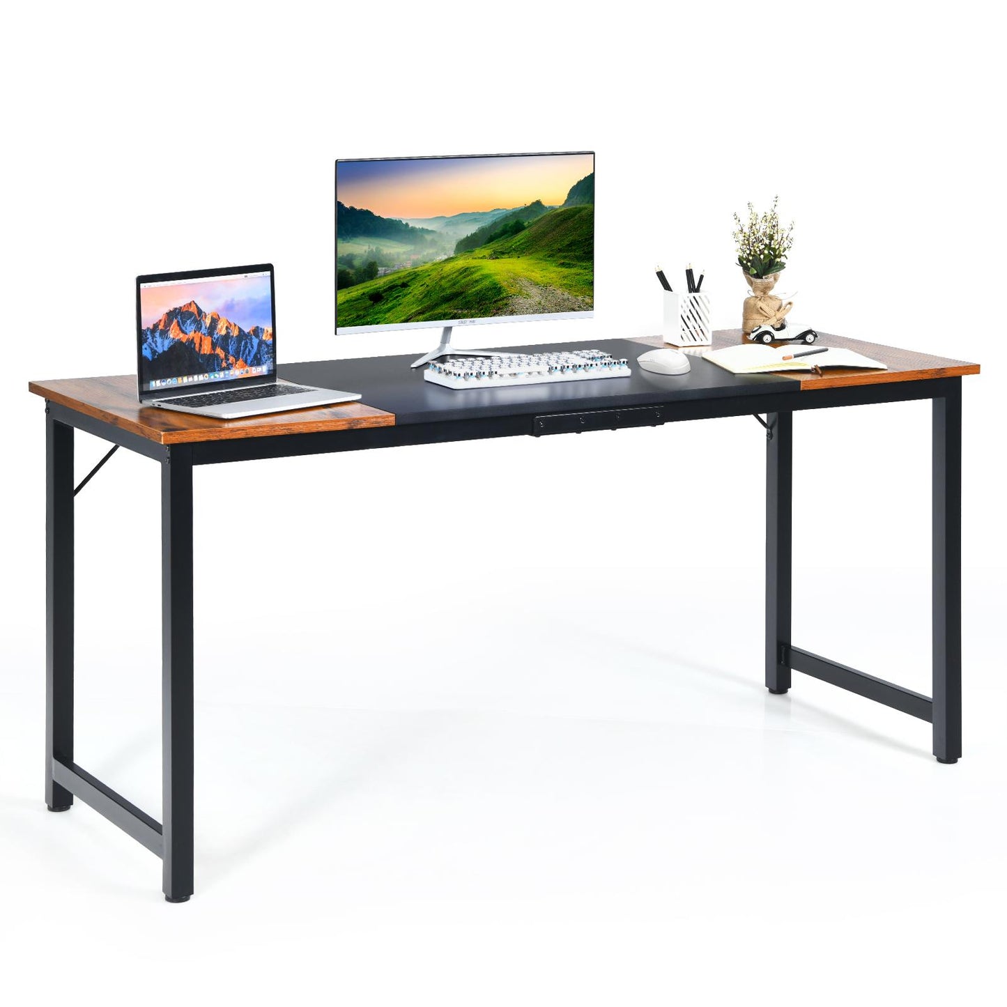 Giantex 63” Computer Desk, Modern Home Office Desk, Sturdy Steel Frame Writing Desk, Simple Laptop Desk for Study, Office, Dining Room, Simple Installation
