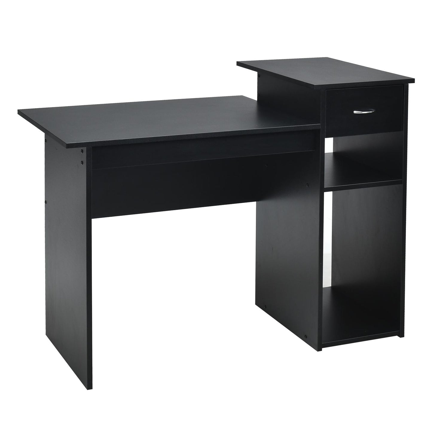 Giantex Computer Table Desk, Modern Simple Wooden Desk w/Storage Drawer & Compartments, Study Writing Computer Table for Home Office, Black
