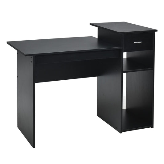 Giantex Computer Table Desk, Modern Simple Wooden Desk w/Storage Drawer & Compartments, Study Writing Computer Table for Home Office, Black