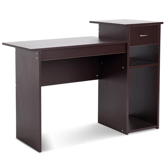 Giantex Computer Table Desk, Modern Simple Wooden Desk w/Storage Drawer & Compartments, Study Writing Computer Table for Home Office