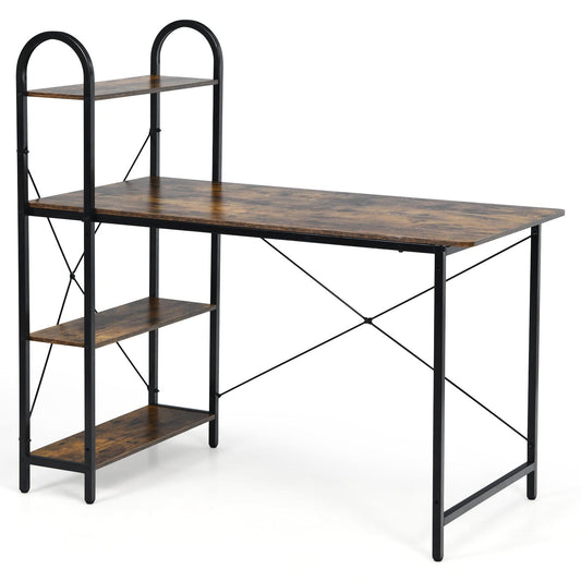 Giantex Computer Desk w/Reversible Storage Shelf, 48”Laptop Sturdy Writing Table, Large Home Office Workstation, Brown