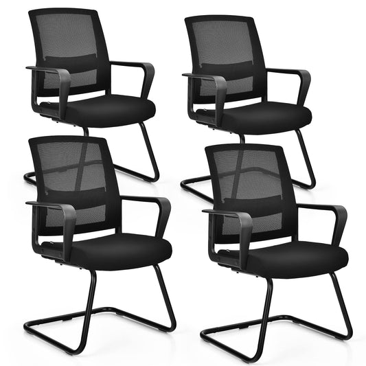 Giantex Set of 4 Home Office Guest Chair, Heavy-Duty Reception Conference Chair w/Adjustable Lumbar Support, Modern Mid Mesh Back Computer Chair, Easy Assembly