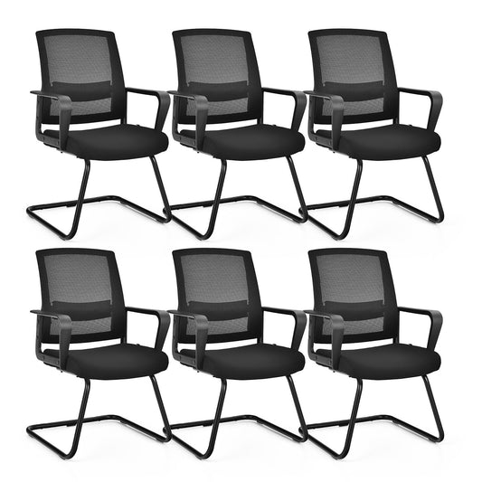 Giantex Set of 6 Home Office Guest Chair, Heavy-Duty Reception Conference Chair w/Adjustable Lumbar Support, Modern Mid Mesh Back Computer Chair, Easy Assembly