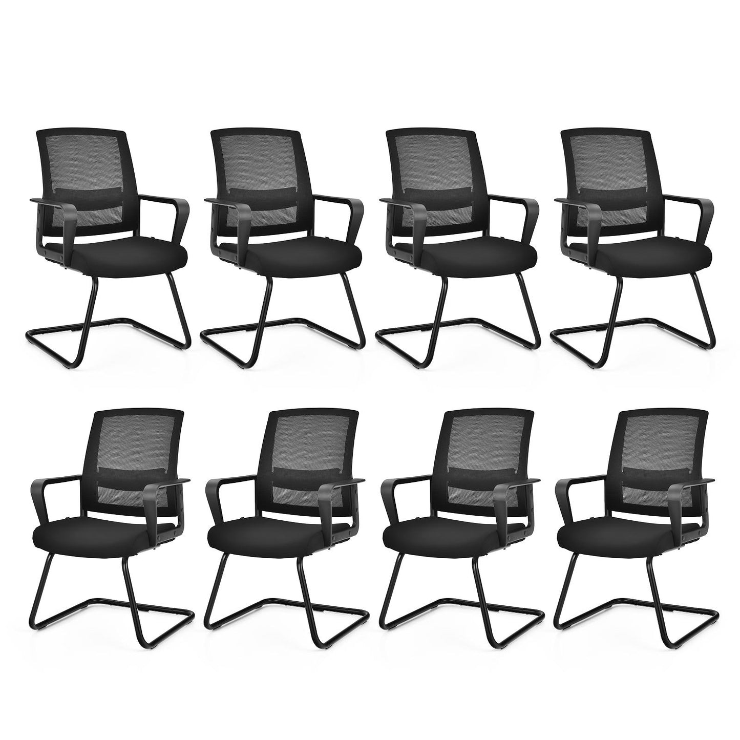 Giantex Set of 8 Home Office Guest Chair, Heavy-Duty Reception Conference Chair w/Adjustable Lumbar Support, Modern Mid Mesh Back Computer Chair, Easy Assembly