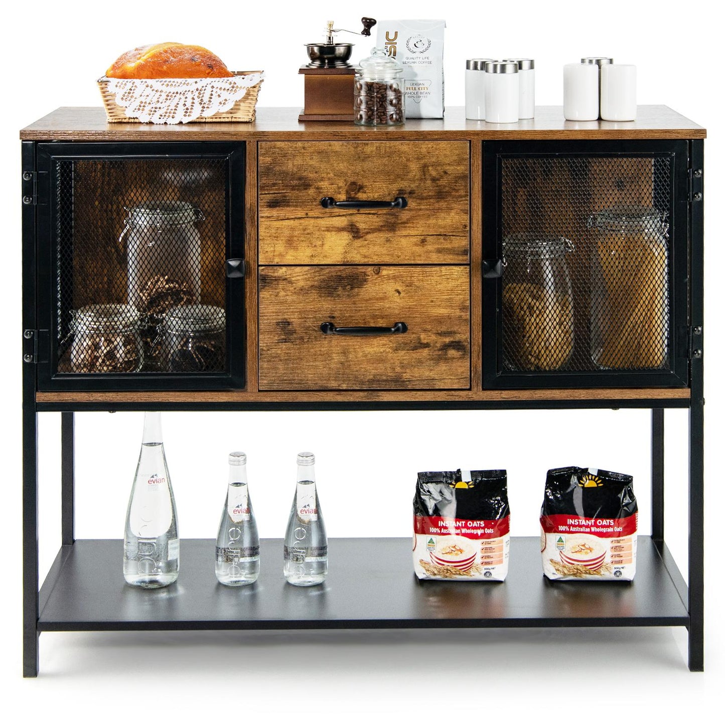 Giantex Industrial Accent Console Table, Buffet Sideboard w/Storage Cabinet, Drawers & Shelf, Ideal for Dining Room, Kitchen