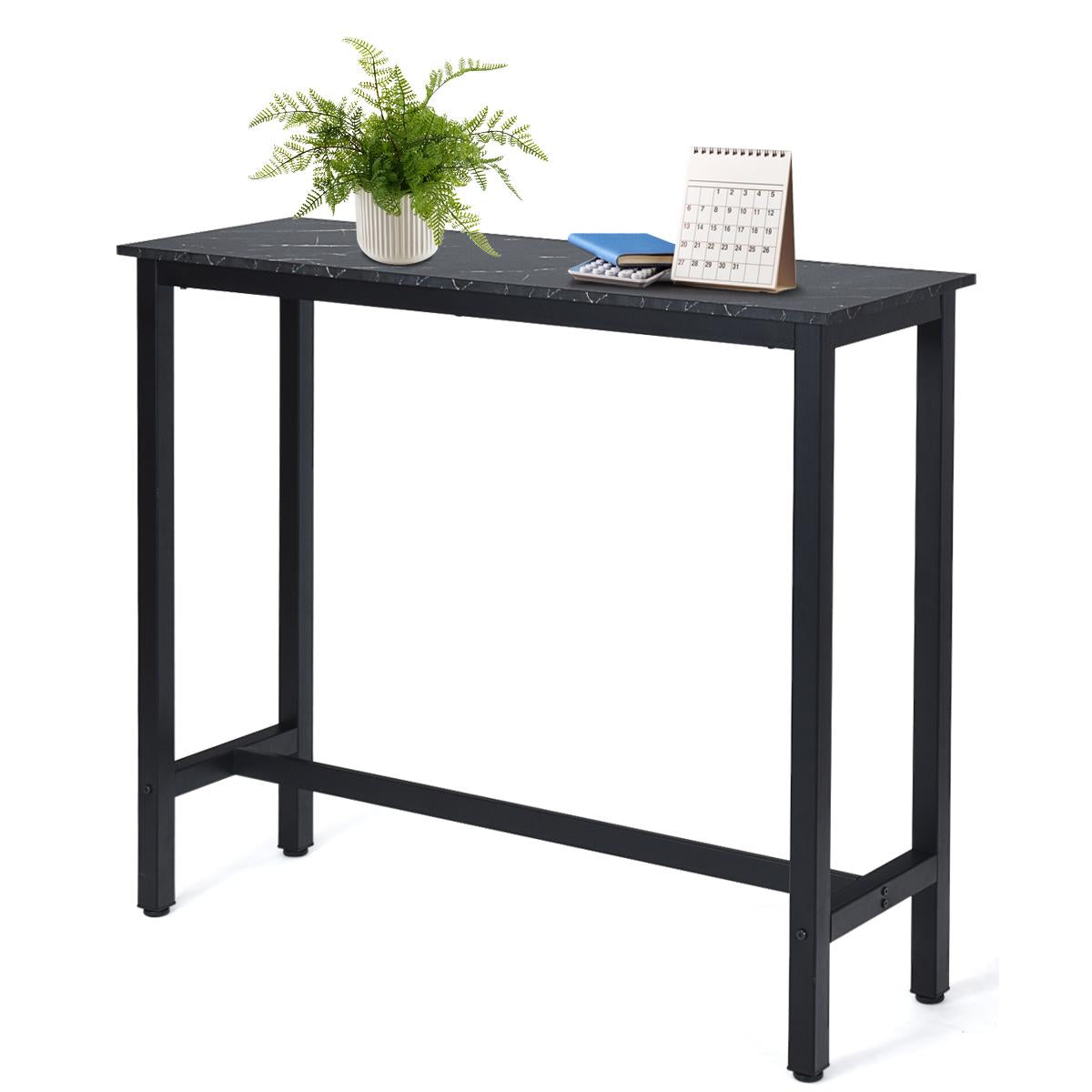 Giantex  47" Pub Dining Table, Bar Table w/Metal Frame & Faux Marble Top, Multifunctional Desk for Dining Room Living Room, Black