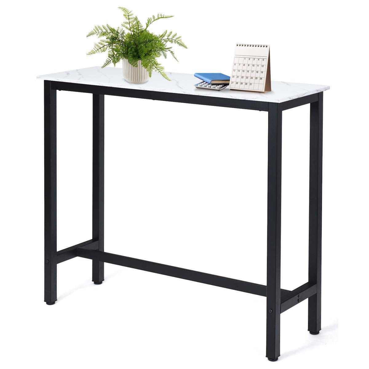 Giantex  47" Pub Dining Table, Bar Table w/Metal Frame & Faux Marble Top, Multifunctional Desk for Dining Room Living Room, White