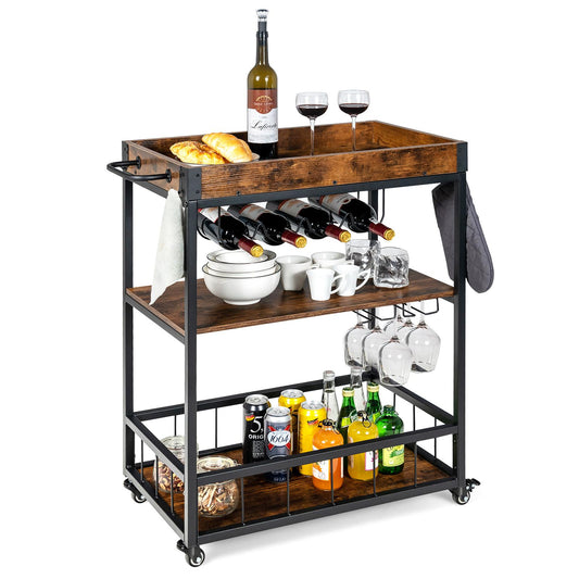 Giantex Bar Cart, Industrial Style Kitchen Rolling Cart  w/Removable Top Tray & Wheels,