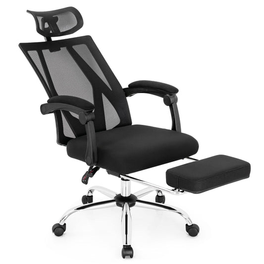 Giantex Ergonomic Office Chair, Mesh Computer Desk Chair w/Adjustable Headrest & Armrest, Footrest, Swivel Rolling Executive Recline Chair for Home & Office