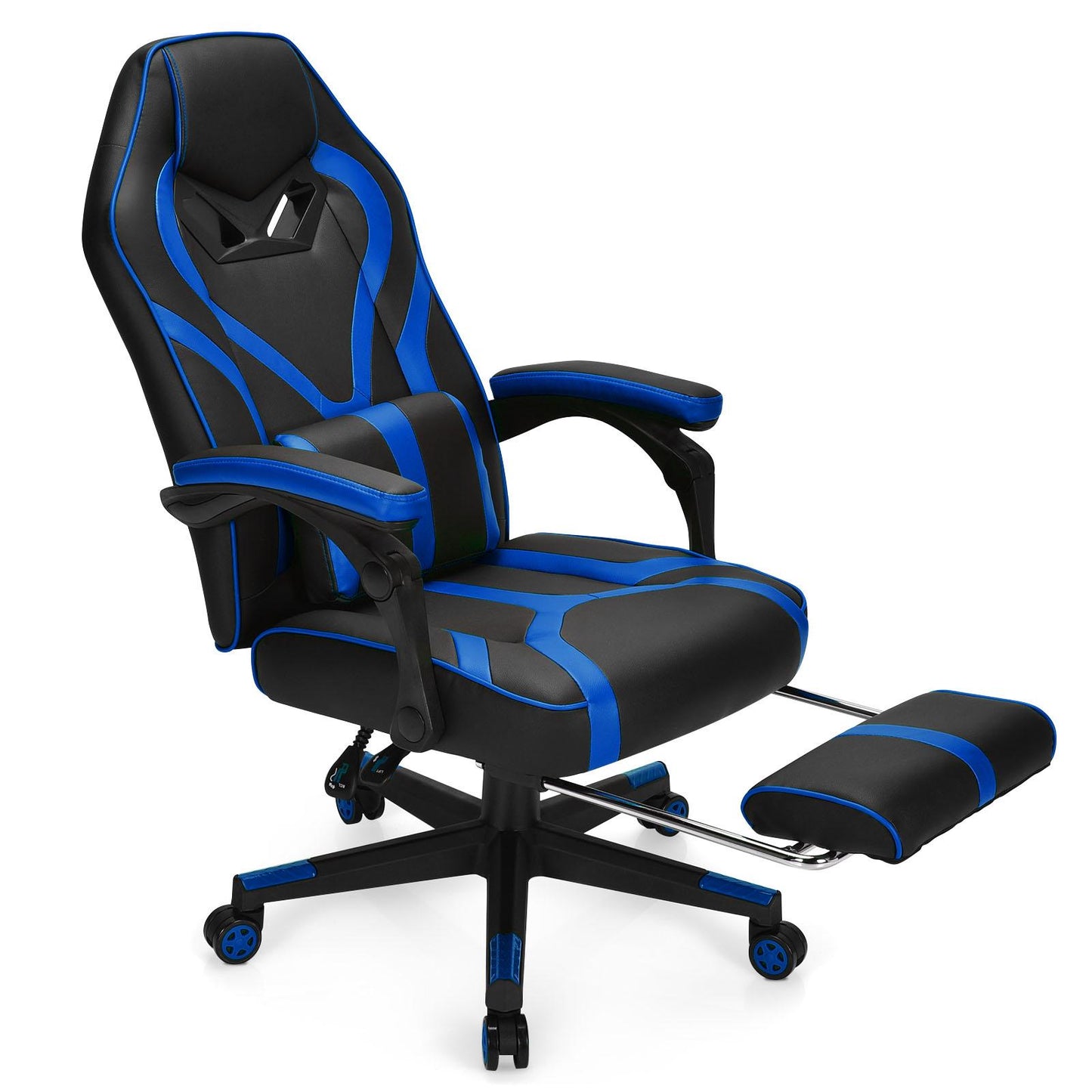 Giantex  Gaming Chair,  Ergonomic Recliner Chair w/Massage Lumbar Pillow, Adjustable Backrest, Footrest & Wheels, Racing Style Video Chair for Home Office, Blue