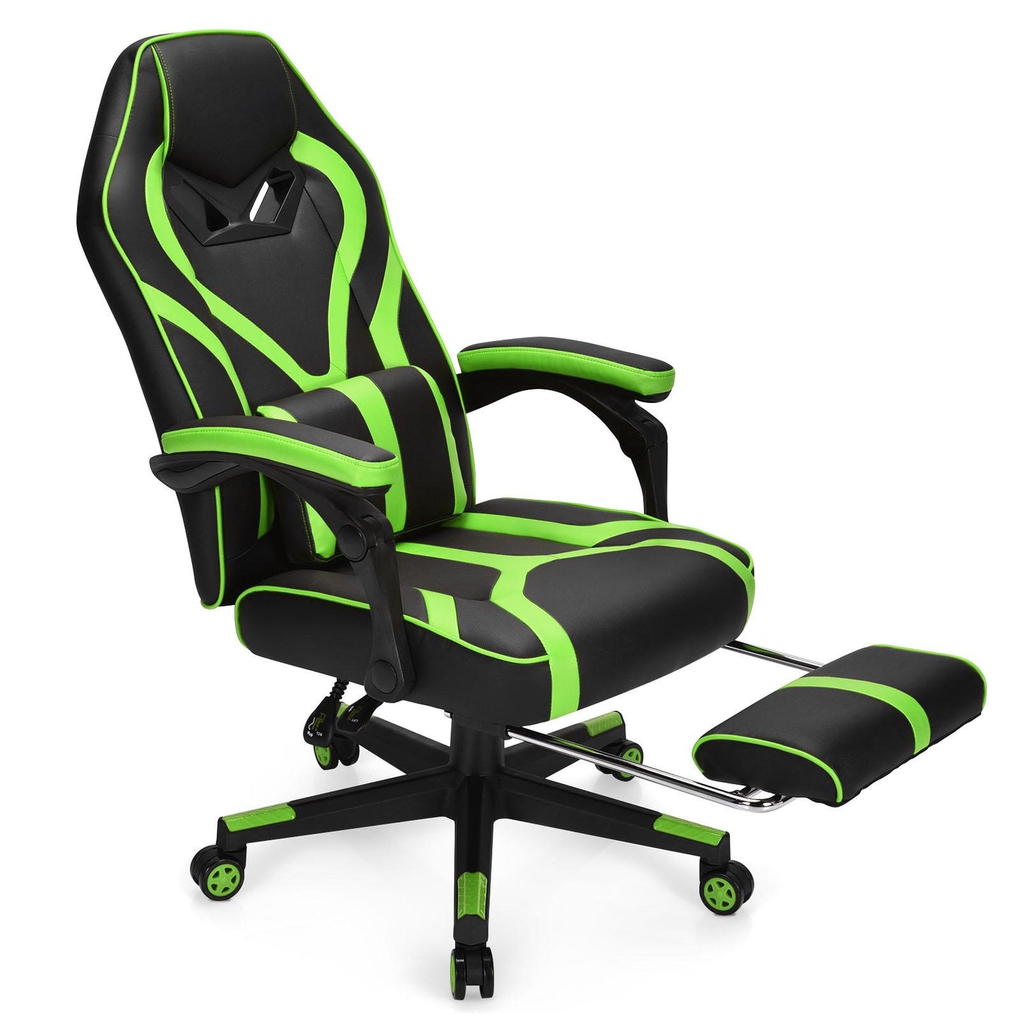 Giantex  Gaming Chair,  Ergonomic Recliner Chair w/Massage Lumbar Pillow, Adjustable Backrest, Footrest & Wheels, Racing Style Video Chair for Home Office, Green