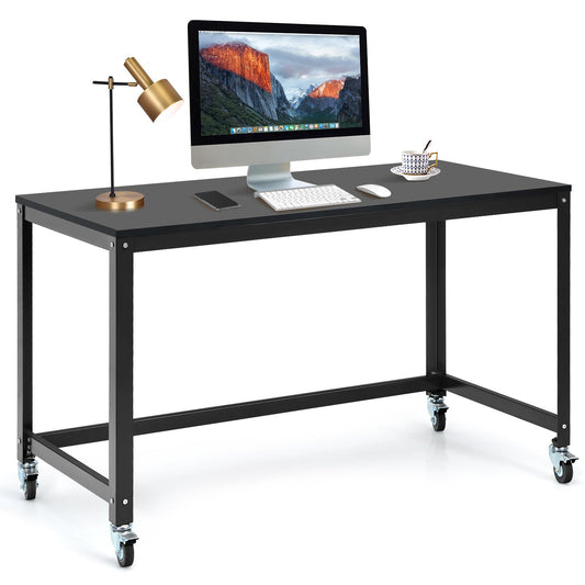 Giantex Mobile Computer Writing Desk, Home Office Desk. Writing Table w/Steel Frame & Wheels, Multipurpose Workstation