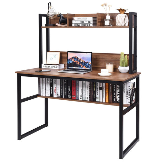 Giantex 47¡± Computer Desk, Home Office Laptop Workstation w/Open Storage Shelves, Hutch & Bookshelf, Study Writing Desk w/Space-saving Design, Easy Assembly, Coffee