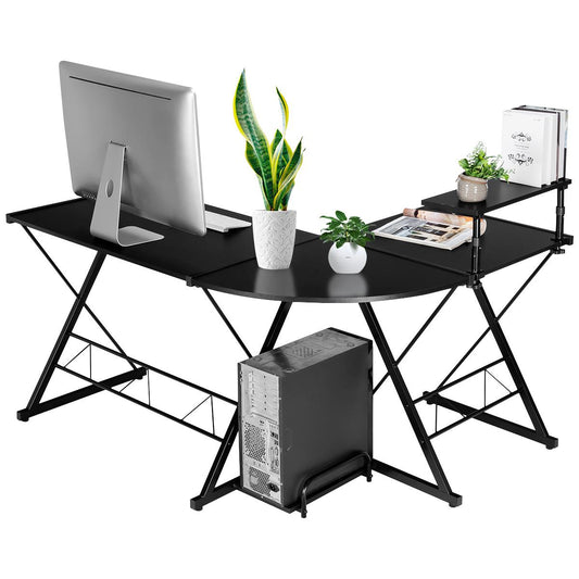 Giantex L-Shaped Computer Corner Desk, Multipurpose PC Workstation, Gaming Computer Desk for Home Office, Black