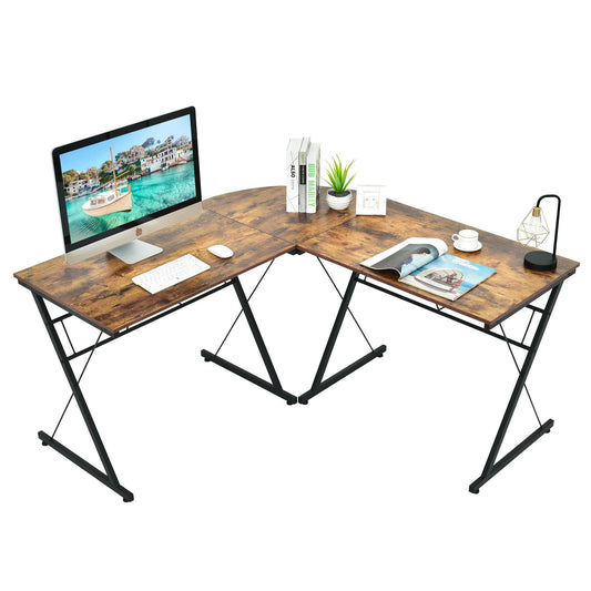 Giantex L-Shaped Computer Desk, Writing Desk Workstation w/Round Edge, Modern PC Laptop Computer Table for Home Office, Rustic Brown
