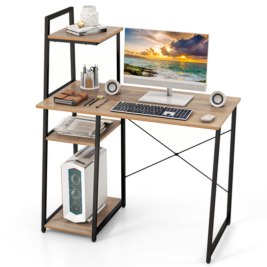 Giantex Computer Desk, Modern Study Writing Table w/ 4-Tier Storage Shelves & X-Shaped Frame, Home Office Workstation, Natural