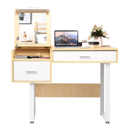 Giantex anity Desk Set w/Flip Mirror, Chic Bedroom Dressing Table, Makeup Organizer Computer Desk, Multifunctional Dresser for Office/Bedroom/Living Room