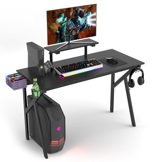Giantex Gaming Desk, Gaming Table w/ Adjustable Monitor Stand, Magnetic Tape Holder, Headphone Hook & Drink Holder, K-shaped Computer Table for Office, Playroom