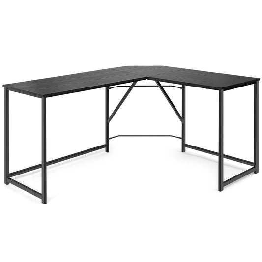 Giantex L Shaped Corner Computer Desk, Industrial PC Laptop Workstation, Sturdy Writing Table for Home & Office, Black