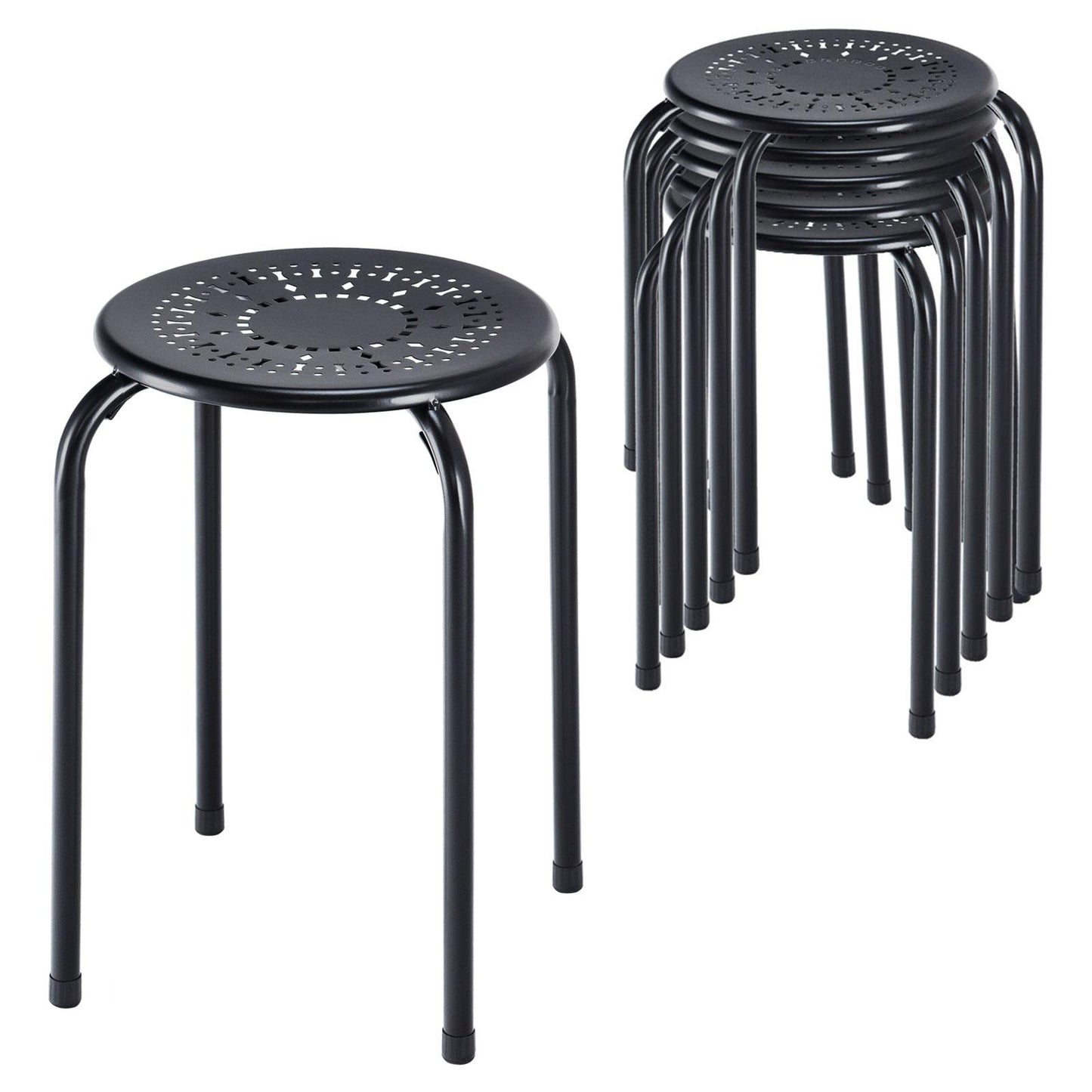 Giantex Multipurpose Stool Chairs, Metal Stool w/Dome, Stackable Backless Kitchen Stool for Indoor Outdoor Use, Black