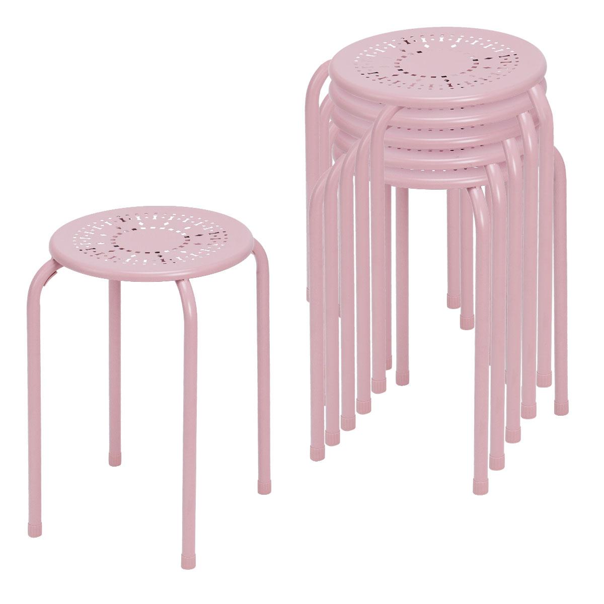 Giantex Multipurpose Stool Chairs, Metal Stool w/Dome, Stackable Backless Kitchen Stool for Indoor Outdoor Use, Pink