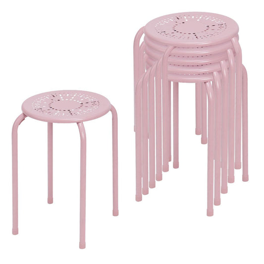 Giantex Multipurpose Stool Chairs, Metal Stool w/Dome, Stackable Backless Kitchen Stool for Indoor Outdoor Use, Pink