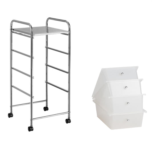 Giantex 4-Drawer Rolling Storage Cart, Utility Cart w/Lockable Casters & Metal Frame, Mobile Storage Organizer, Trolley Cart for Office School, White