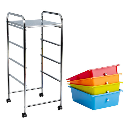 Giantex 4-Drawer Rolling Storage Cart, Utility Cart w/Lockable Casters & Metal Frame, Mobile Storage Organizer, Trolley Cart for Office School, Multicolor