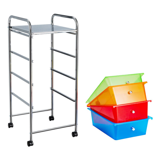 Giantex 4-Drawer Rolling Storage Cart, Utility Cart w/Lockable Casters & Metal Frame, Mobile Storage Organizer, Trolley Cart for Office School, Rainbow