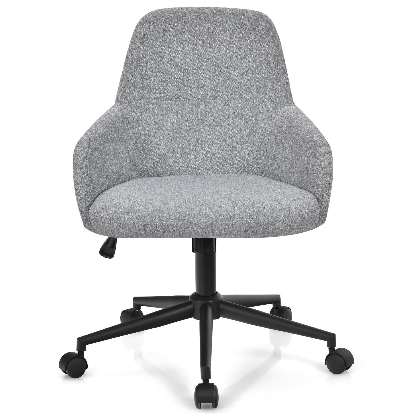 Giantex Upholstered Office Desk Chair, Height Adjustable Leisure Chair w/Linen Fabric Cover & Ergonomic Rocking Backrest, Rolling Swivel Vanity Armchair
