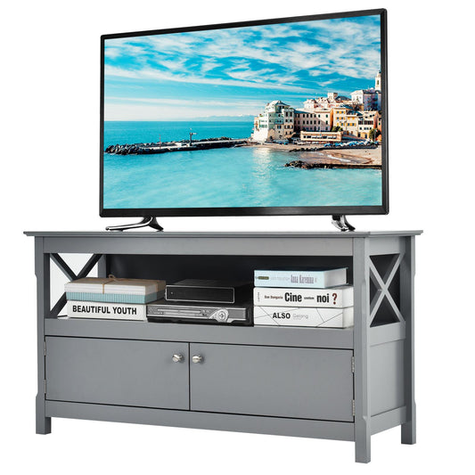 Giantex TV Stand, Modern TV Console  Cabinet w/2 Doors Open Storage Shelf, Cable Hole, Wooden Entertainment Center for Living Room Bedroom, Grey
