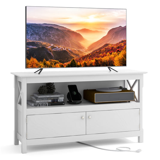 Giantex TV Stand, Modern TV Console Cabinet w/2 Doors Open Storage Shelf, Cable Hole, Wooden Entertainment Center for Living Room Bedroom, White